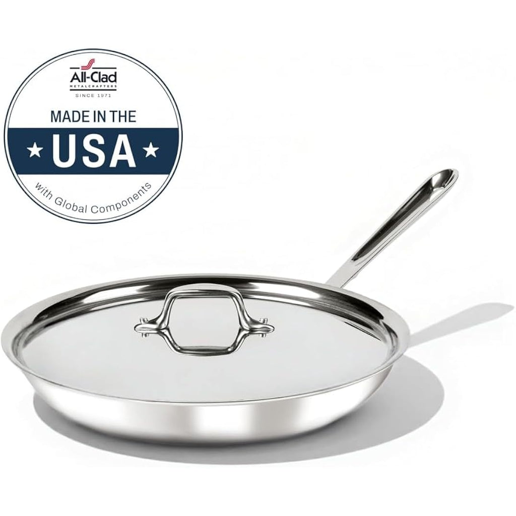 All-Clad D3® Stainless Steel 12 inch Frying Pan With Lid- Made in the USA- The Original Bonded Professional Cookware- Oven Safe & Induction Compatible