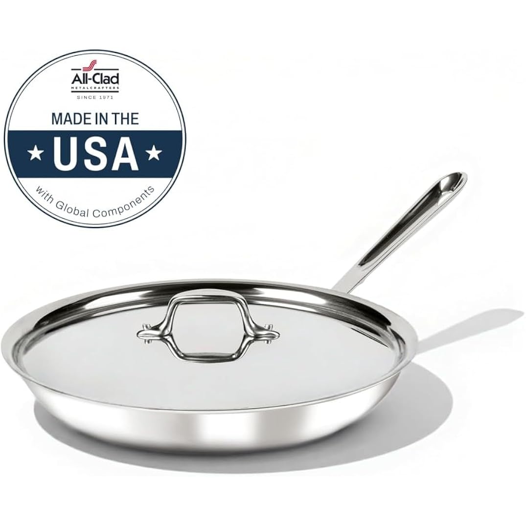 All-Clad D3® Stainless Steel 12 inch Frying Pan With Lid- Made in the USA- The Original Bonded Professional Cookware- Oven Safe & Induction Compatible