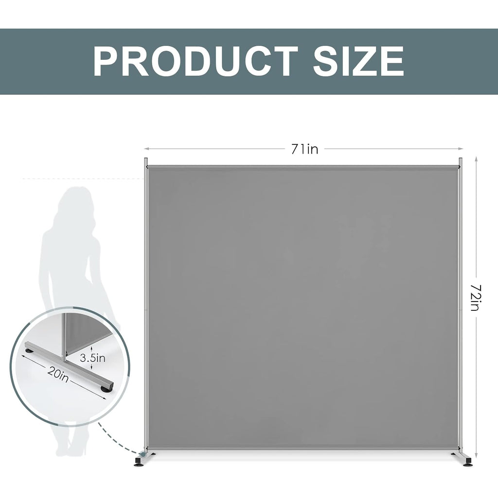 Rantila Single Large Panel Room Divider, Privacy Screen For Office, Partition Separators, Freestanding Divider 71''W X 69.5''H, Grey