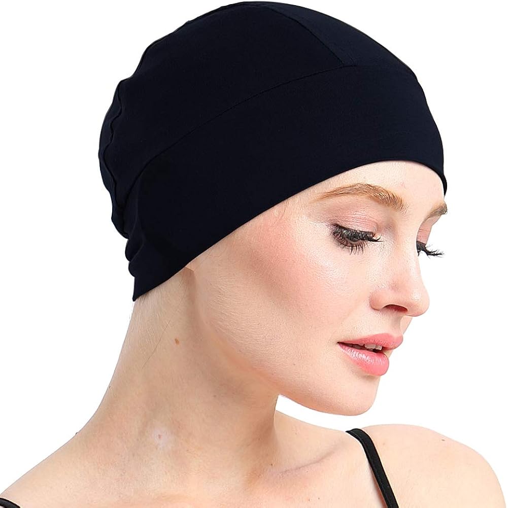 FocusCare Sleep Cap for Hair Loss Home Head Cover for Chemo Women Black