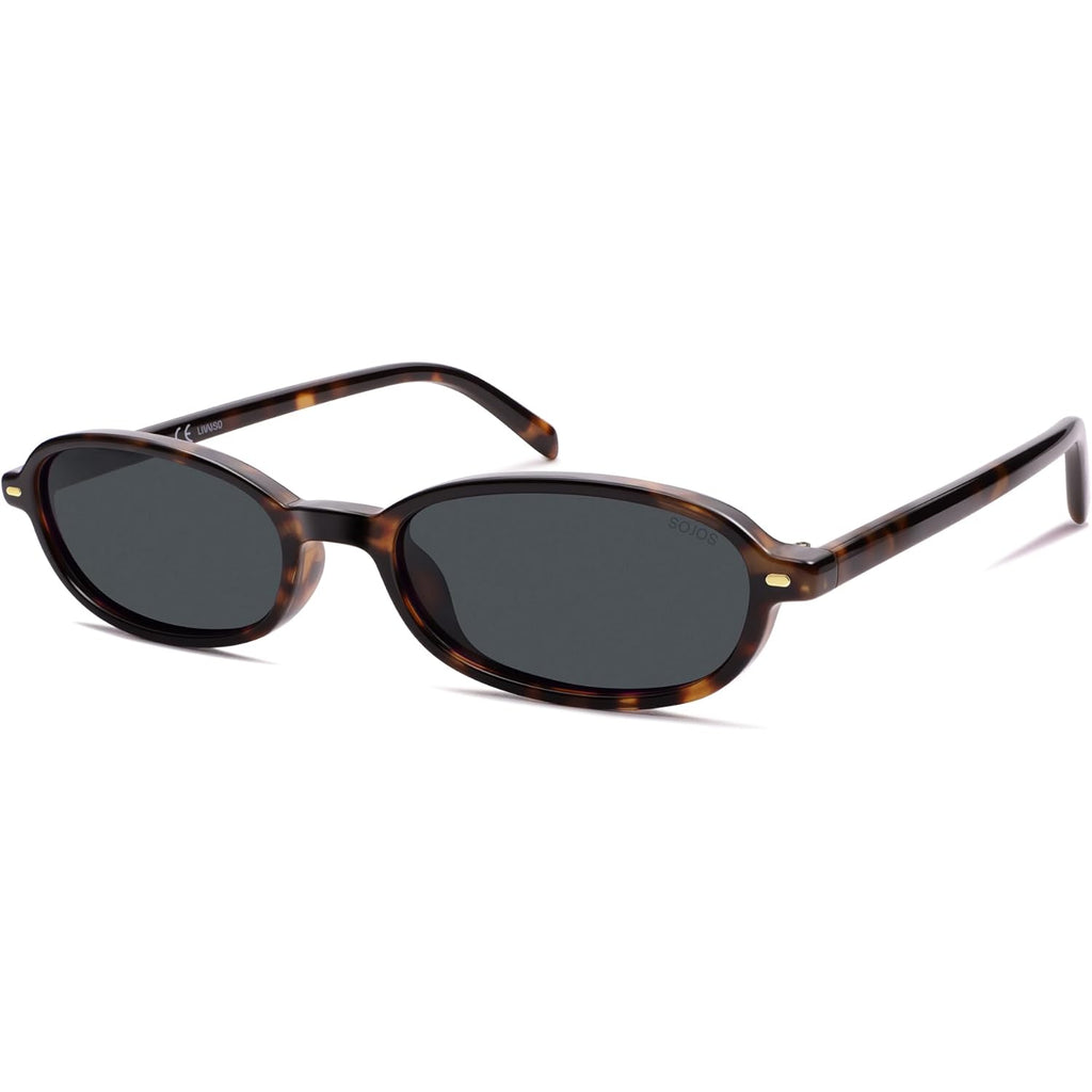 SOJOS Retro Polarized Rectangle Oval Sunglasses for Women Men,Trendy Petite Shades Skinny Rim UV400 Protected SJ2668