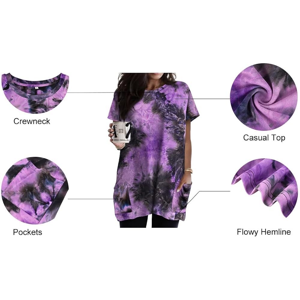 RITERA Plus Size Tops for Women Long Tunic Tops Summer Long Shirts Short Sleeve Spring Tops with Pockets for Leggings XL-5XL