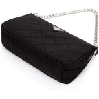 Prada Black Quilted Tessuto Nylon Chain Crossbody Bag Silver Hardware Adjustable Strap Zipper Closure Designer Shoulder Purse New