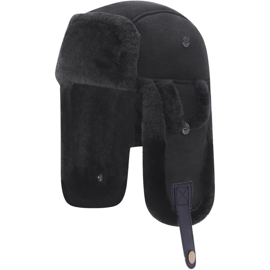Harssidanzar Aviator Hat for Men Women Genuine Sheepskin Shearling Leather Winter Warm Trapper Hat CU603US