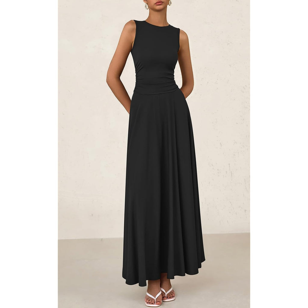 Prettygarden Womens Summer Dresses 2026 Casual Sleeveless Crewneck Aline Maxi Dress Stretch Tank Flowy Long Dresses