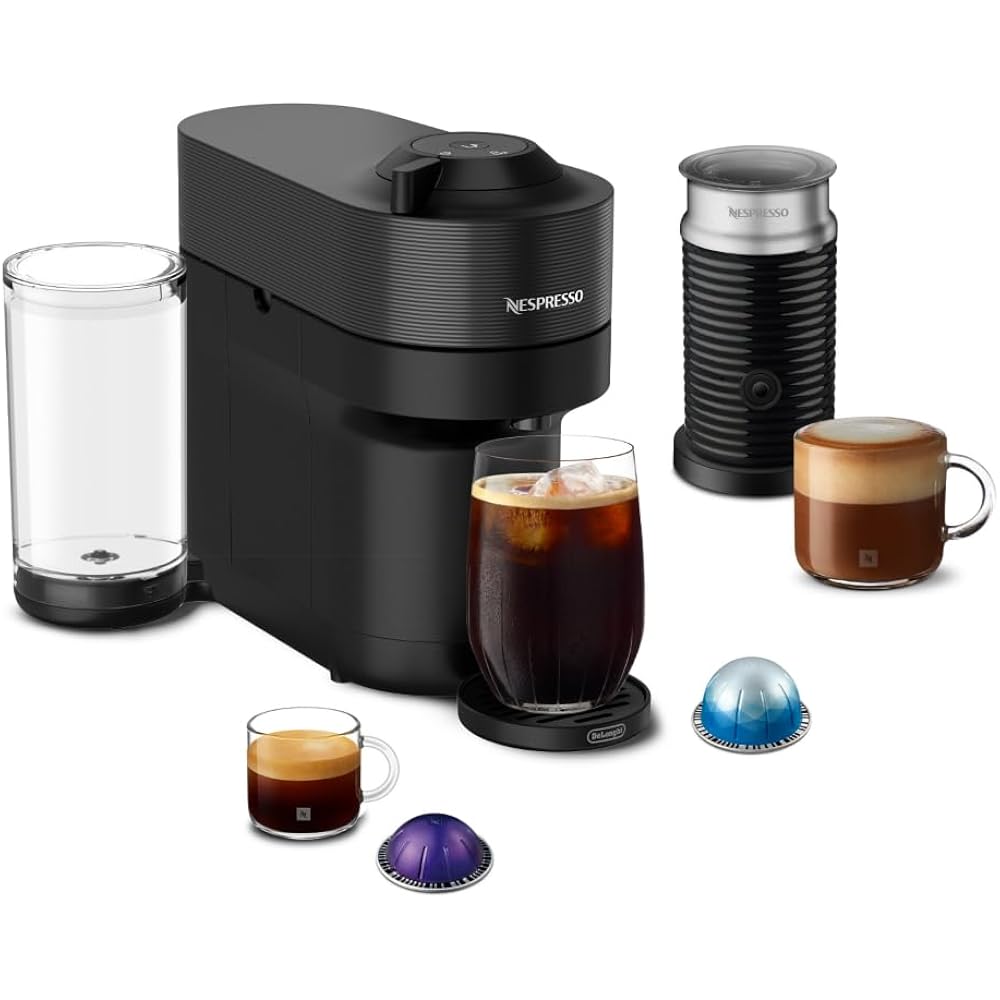 Nespresso Vertuo Pop+ Coffee And Espresso Machine By De'Longhi With Aeroccino Milk Frother, Liquorice Black