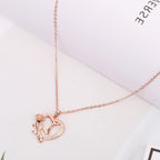 Heart Necklace for Women Sterling Silver/14k Gold Plated/Rose Gold CZ Romantic Rose and Butterfly Jewelry for women Birthday Valentine's Day Gift for Girls