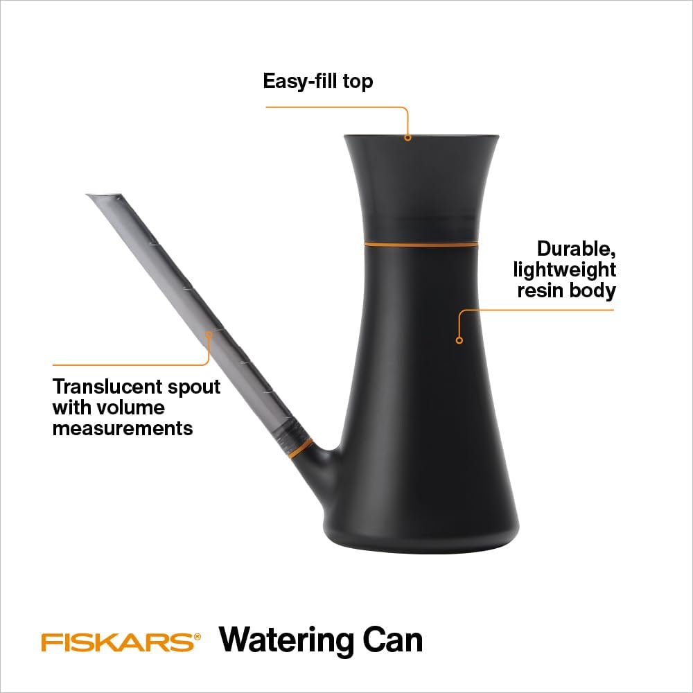 Fiskars Indoor Watering Can, Long Reach Spout For Precision Hydration On House Plants, Flowers & Garden, Anti-Drip Nozzle With Translucent Volume Markings, Ergonomic Recycled Plastic Body, 40 Oz