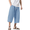 Magnivit Men'S Linen Cotton Capri Pants Loose Fit Elastic Waist Wide Leg Baggy Harem Pants