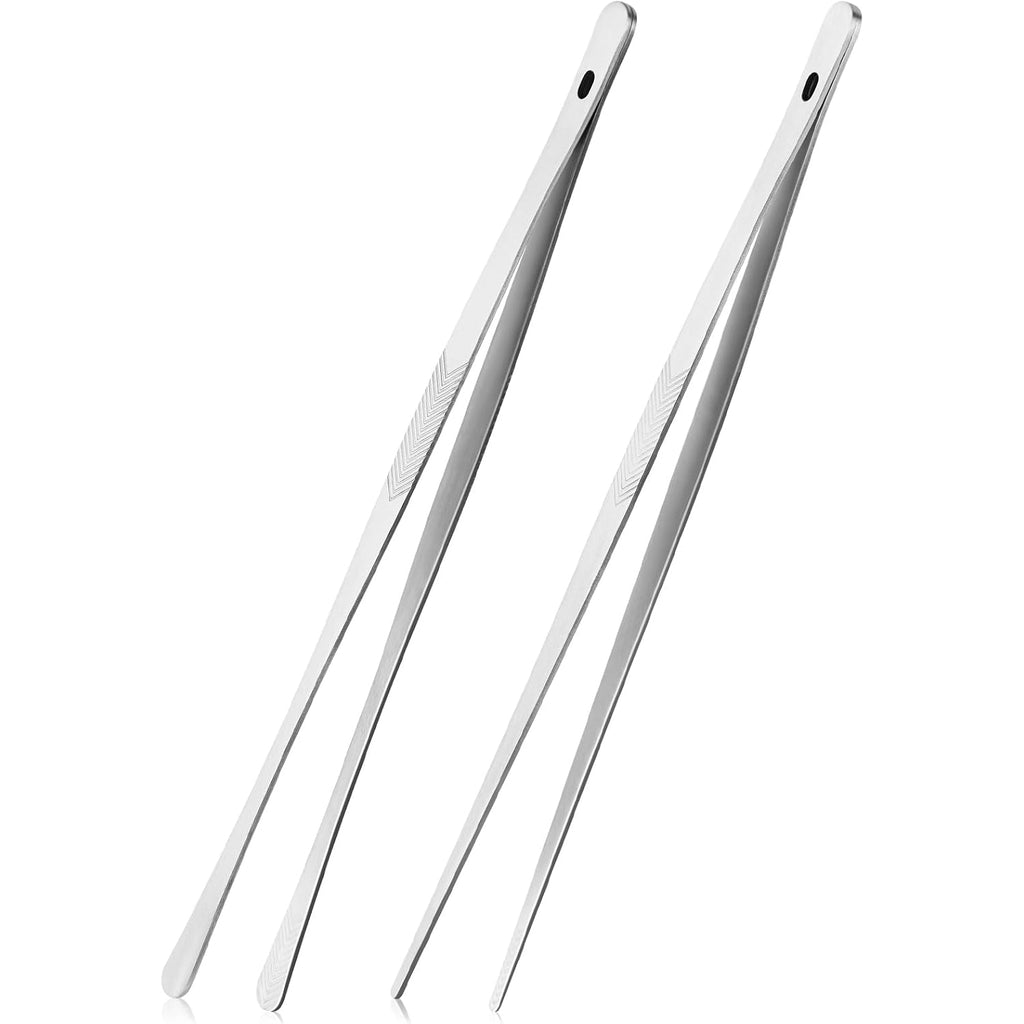 Kitchen Cooking Tongs Tweezers - 2Pcs 12" Stainless Steel Kitchen Utensils, Metal Fine Tweezers Tongs With Precision Serrated Tips For Chef, Serving Food, Grill, Culinary, Pasta, Salad, Bbq