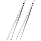 Kitchen Cooking Tongs Tweezers - 2Pcs 12" Stainless Steel Kitchen Utensils, Metal Fine Tweezers Tongs With Precision Serrated Tips For Chef, Serving Food, Grill, Culinary, Pasta, Salad, Bbq
