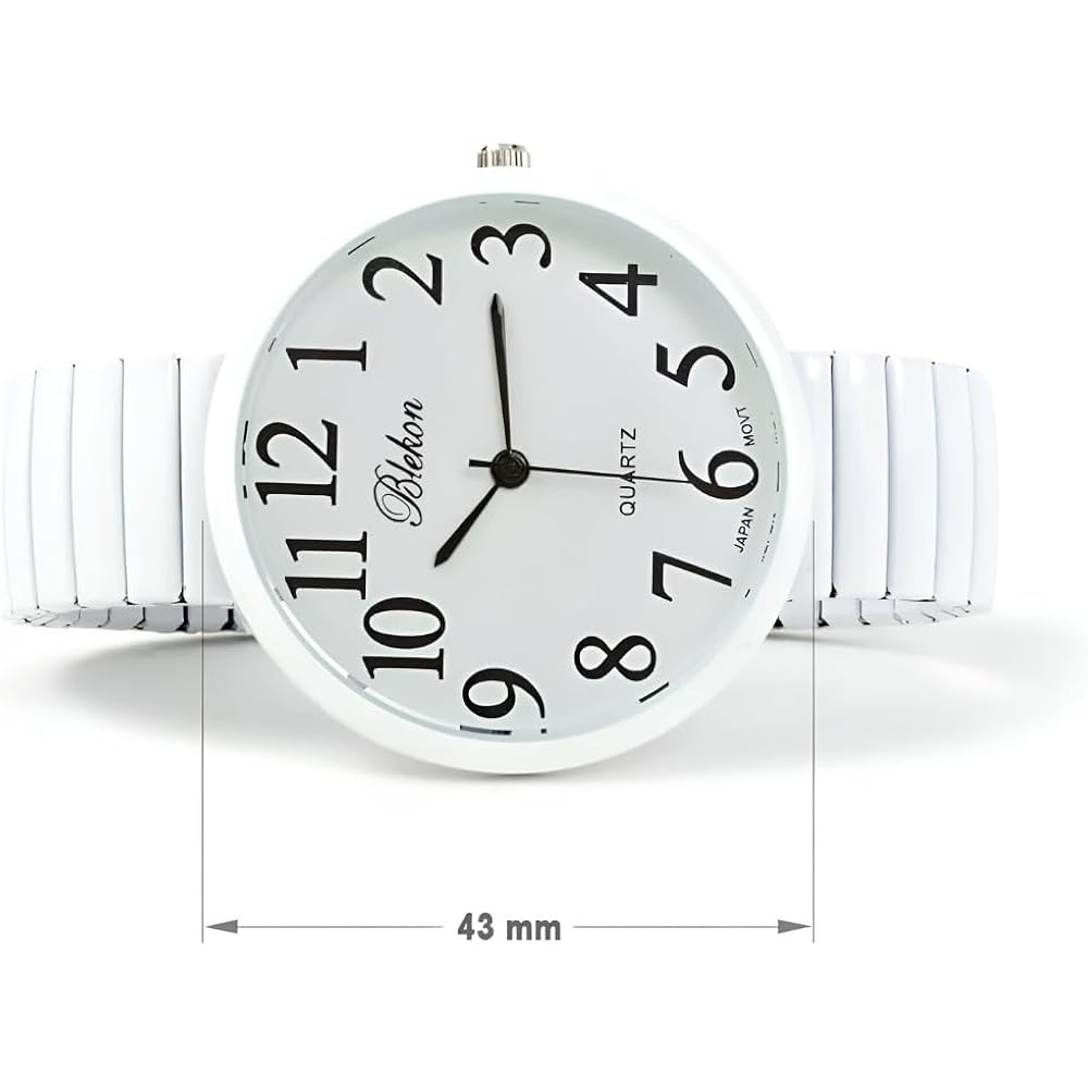 Geneva Super Large Stretch Watch Clear Number Easy Read (White)