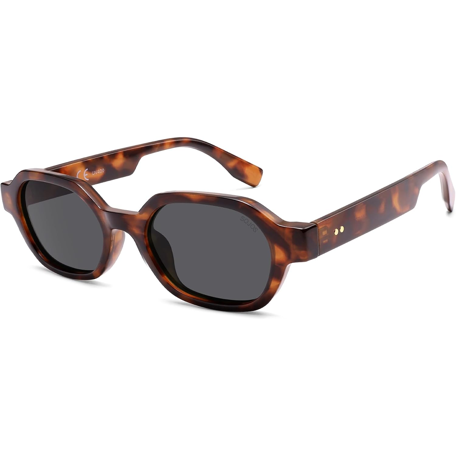 SOJOS Retro Polarized Hexagon Sunglasses for Women Men, UV400 Trendy Rectangle 70s 80s 90s Shades SJ2389 Demi