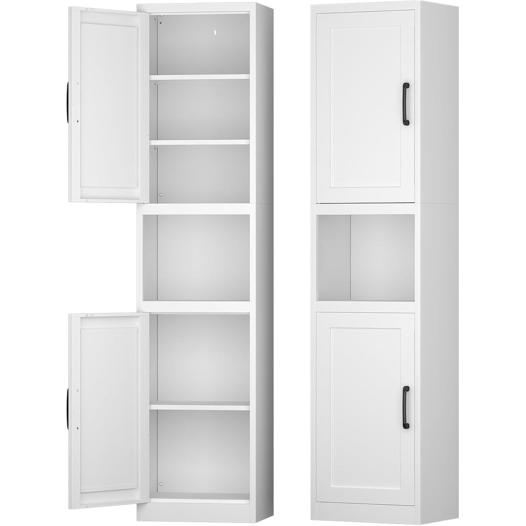 67" Tall Slim Pantry Cabinet, Narrow Bathroom Storage Cabinet | Metal Skinny Cabinet With Door And Adjustable Shelves, For Small Spaces, Kitchen, Bathroom, Laundry Room, Living Room, White