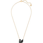 Swarovski Iconic Swan Necklace and Earrings Collection, Rose Gold Tone Finish, Black Crystals
