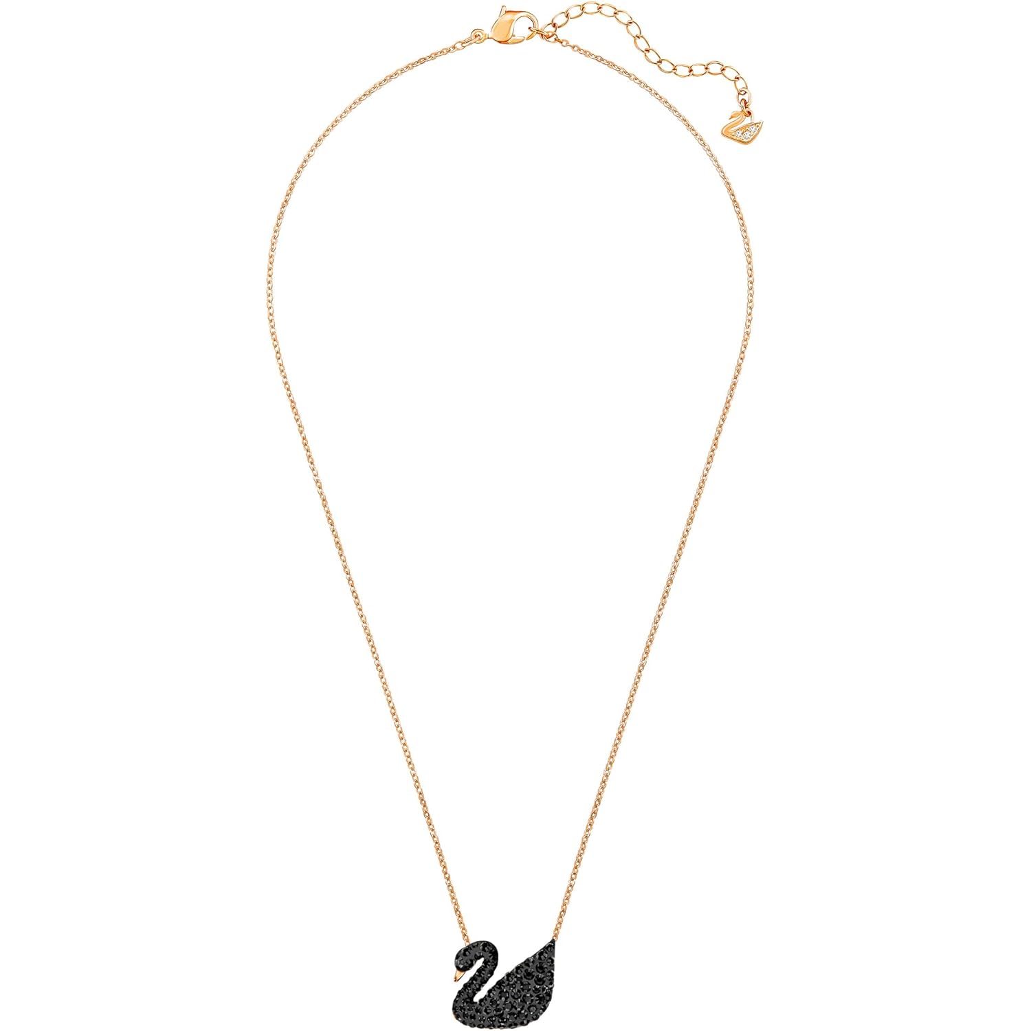Swarovski Iconic Swan Necklace and Earrings Collection, Rose Gold Tone Finish, Black Crystals