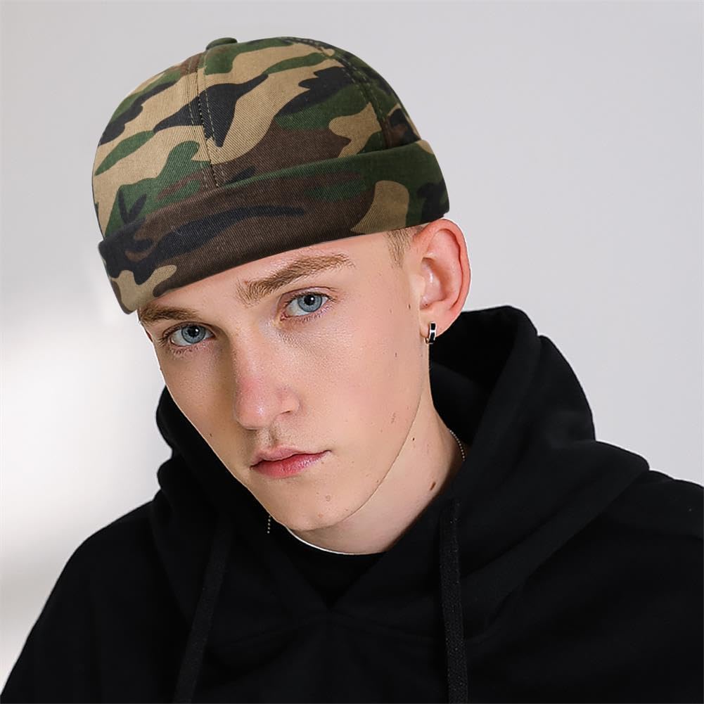 Dome Brimless Hats for Women Men Beanie Docker Cap Sailor Skull Cap Camo