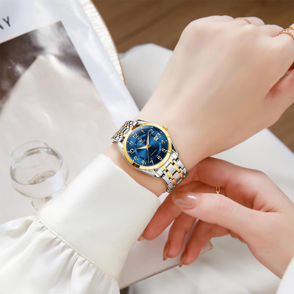 OLEVS Womens Watches Classic Dress Quartz Female Wristwatch Ladies Stainless Steel Waterproof Luminous Date Easy Read Watch for Lady