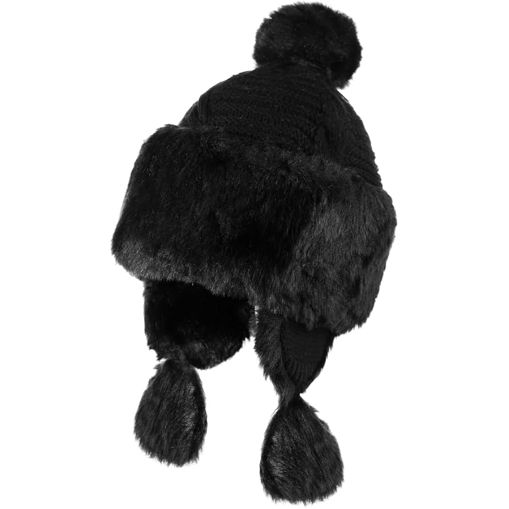 Women Faux Fur Trapper Hat Winter Warm Furry Russian Trooper Hat with Ear Flaps Windproof Ushanka Beanie Cap for Outdoor Ski