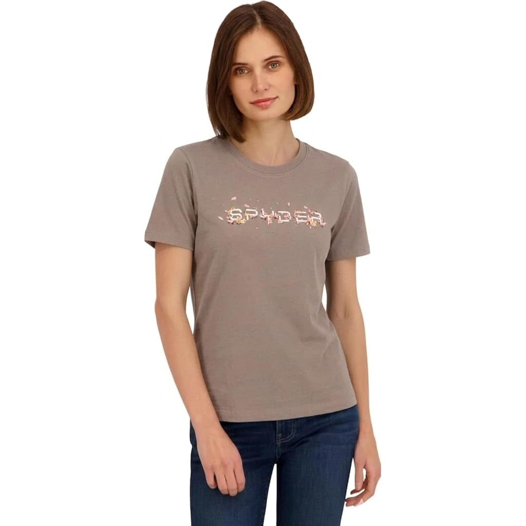 Spyder Women's Floral Wordmark Logo Graphic Short Sleeve Tee T-Shirt Mushroom