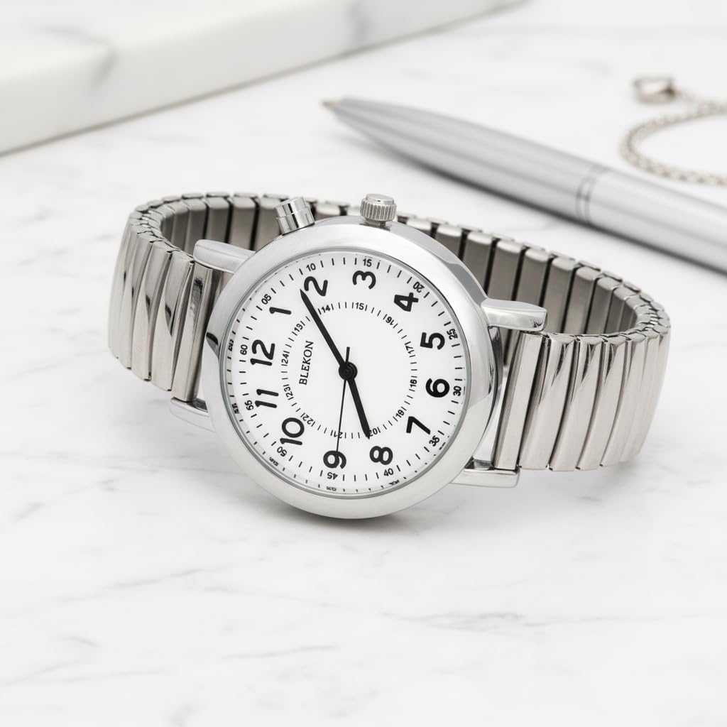 Women'S Light Up Dial Watch, Analog Display, 33Mm Metal Case, Push Button, Glossy Expansion Band, White
