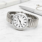 Women'S Light Up Dial Watch, Analog Display, 33Mm Metal Case, Push Button, Glossy Expansion Band, White