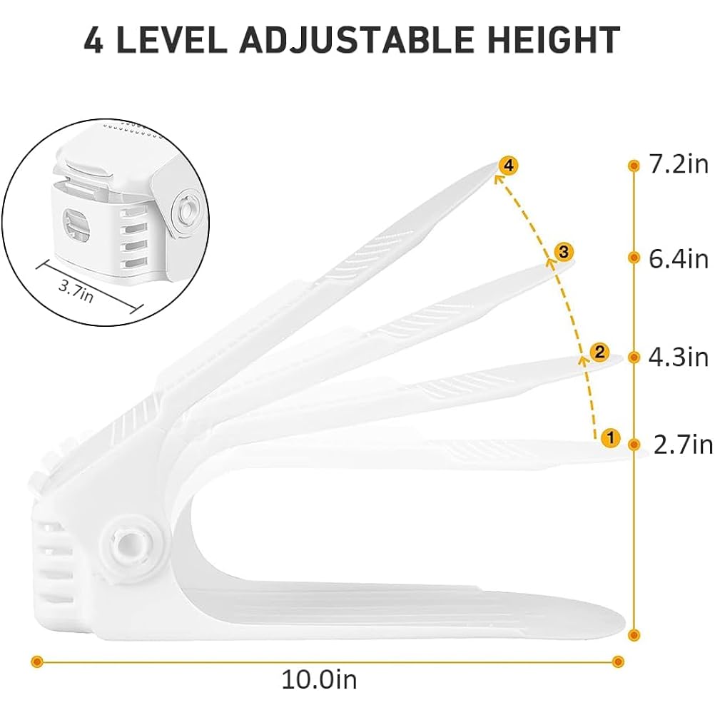 Nvgsn Shoe Slots Organizer 20 Pack - Shoe Stackers, Space Savers 50%, 4 Levels Adjustable, Double Layer Holders For Closet, White