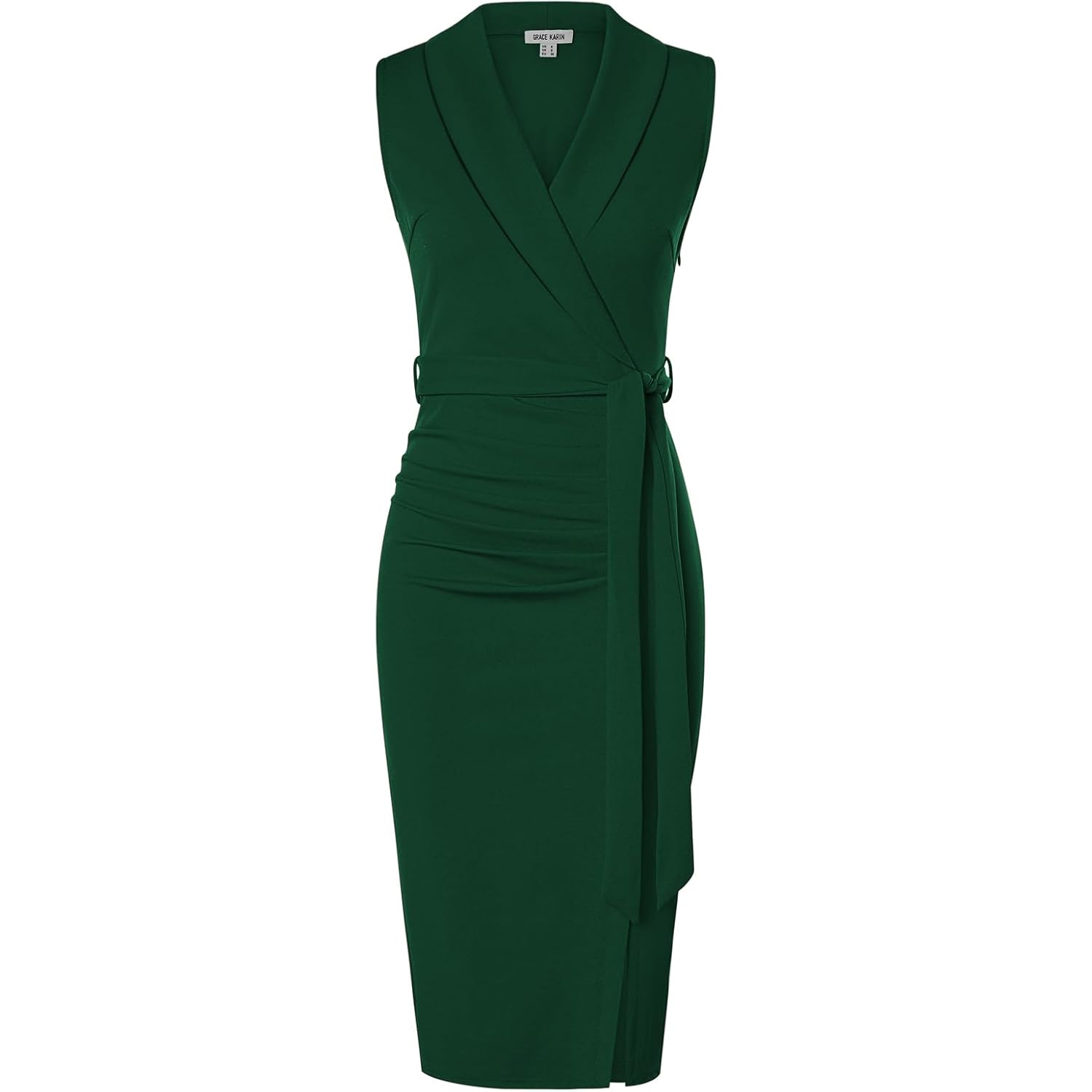 Women's Wear to Work Sleeveless Ruched Bodycon Office Pencil Midi Dresses with Belt