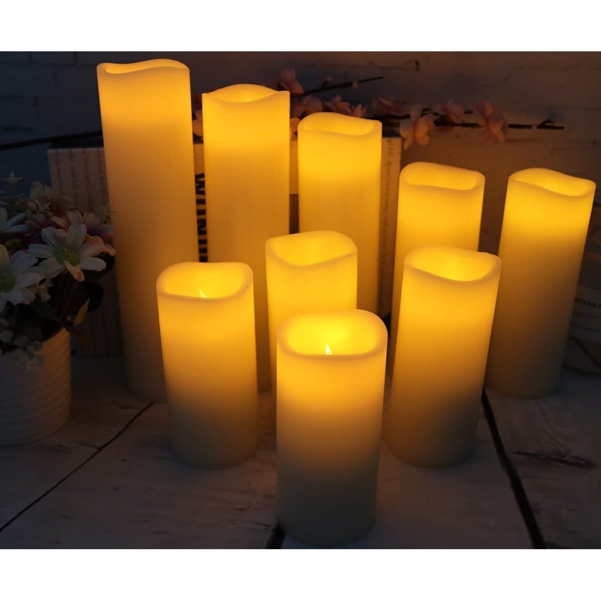 Flameless Candles Led Candles Pack Of 9 (H 4" 5" 6" 7" 8" 9" X D 2.2") Real Wax Battery Candles With Remote Timer For Home Fireplace Decor Wedding Festival Decor (Ivory 9 Pack)