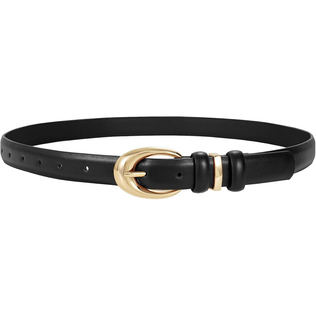 TRIWORKS Women Leather Belt for Jeans Pants Fashion Ladies Skinny Faux Leather Dress belt with Gold Buckle