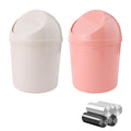 Sitake 2 Pcs Plastic Mini Wastebasket Trash Can With Swing Lid With 120 Trash Bags, Tiny Desktop Waste Garbage Bin For Home, Office, Kitchen, Vanity Tabletop, Bedroom, Bathroom (Pink + Beige)