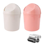 Sitake 2 Pcs Plastic Mini Wastebasket Trash Can With Swing Lid With 120 Trash Bags, Tiny Desktop Waste Garbage Bin For Home, Office, Kitchen, Vanity Tabletop, Bedroom, Bathroom (Pink + Beige)