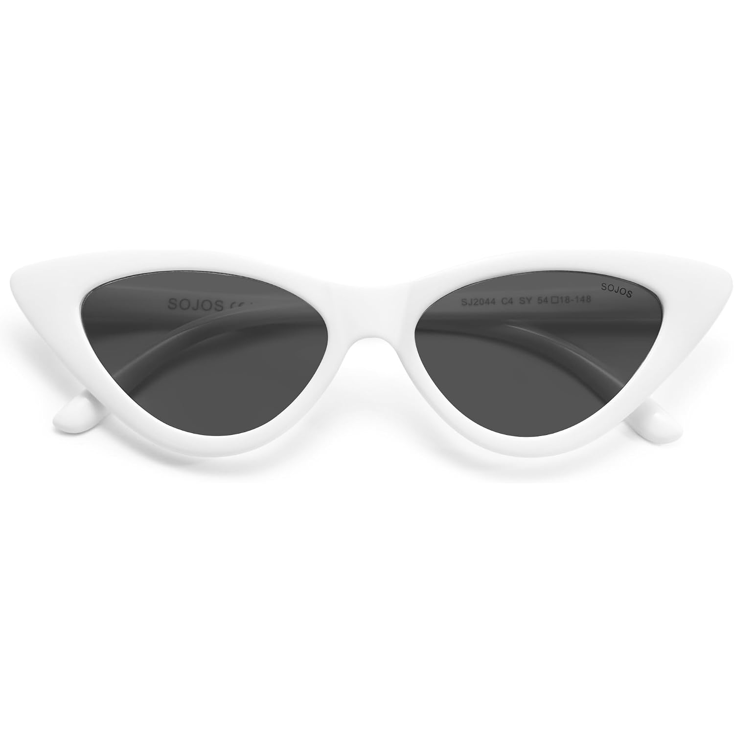 SOJOS Retro Vintage Narrow Cat Eye Sunglasses for Women Clout Goggles Plastic Frame SJ2044 Snow White Frame/Grey Lens