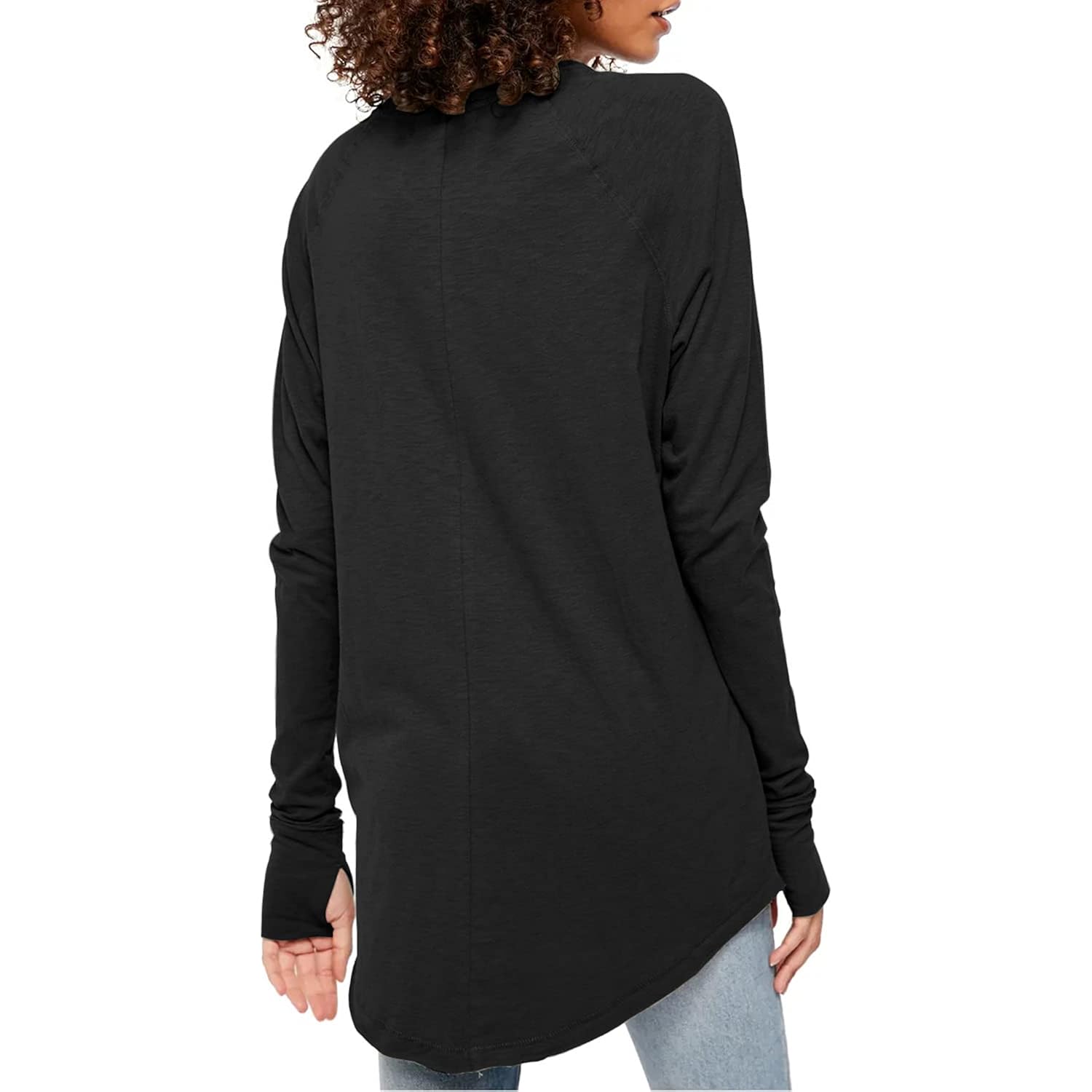 Fisoew Women'S Casual Long Sleeve Tops Crew Neck Round Hem Loose T-Shirts Tunic Tops With Thumb Holes