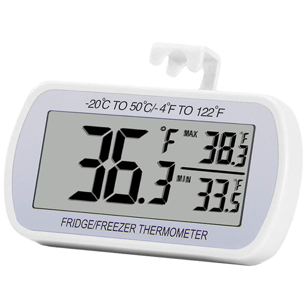 Refrigerator Thermometer Digital Fridge Freeze Room Thermometer Waterproof Large Lcd Display Max/Min Record Function, White