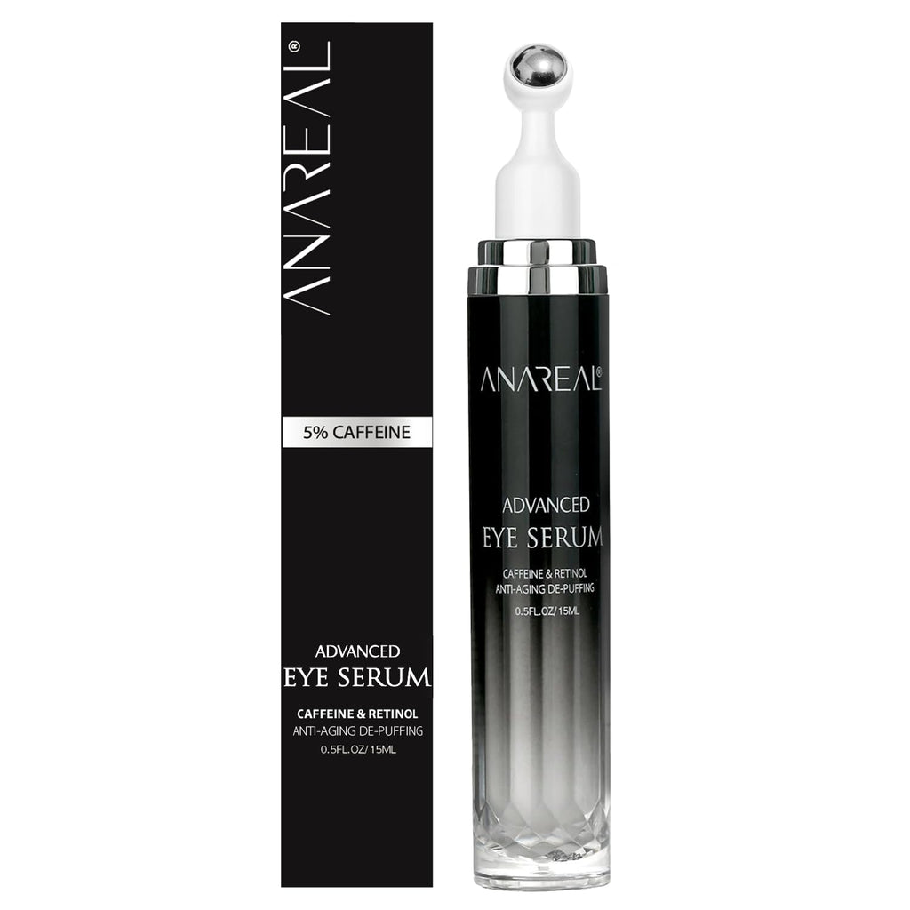 Anareal Eye Bags Treatment For Men And Women : Caffeine Under Eye Cream For Dark Circles & Puffiness - 360° Eye Roller For Puffy Eyes