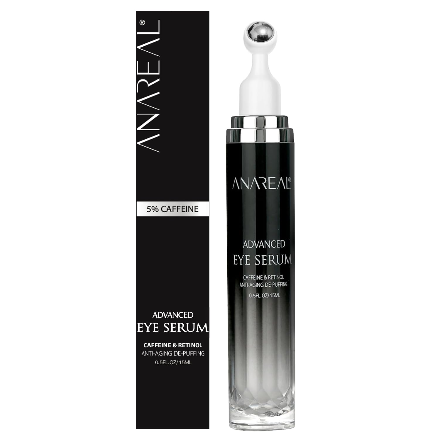 Anareal Eye Bags Treatment For Men And Women : Caffeine Under Eye Cream For Dark Circles & Puffiness - 360° Eye Roller For Puffy Eyes