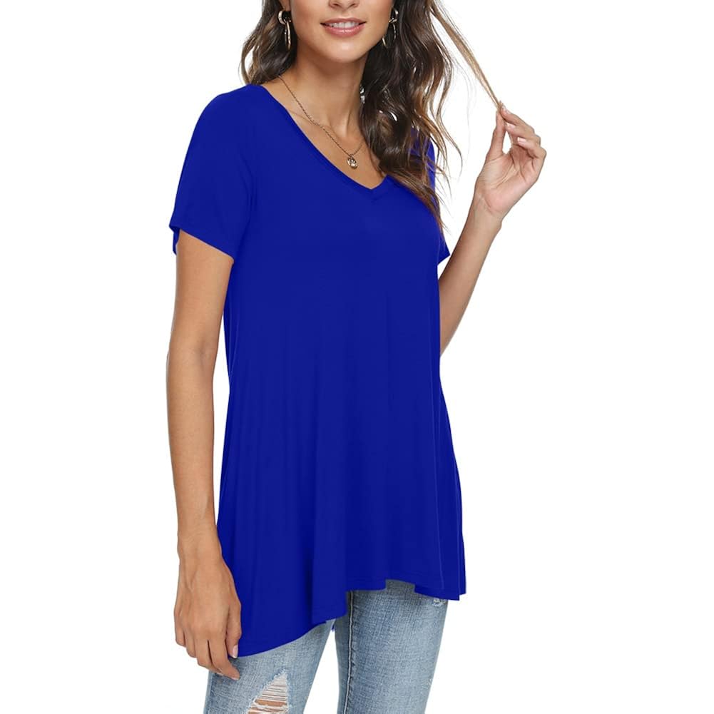 Popyoung Women'S Long Tunic Tops To Wear With Leggings Summer Short Sleeve Loose Fit Dressy Shirts M-5Xl