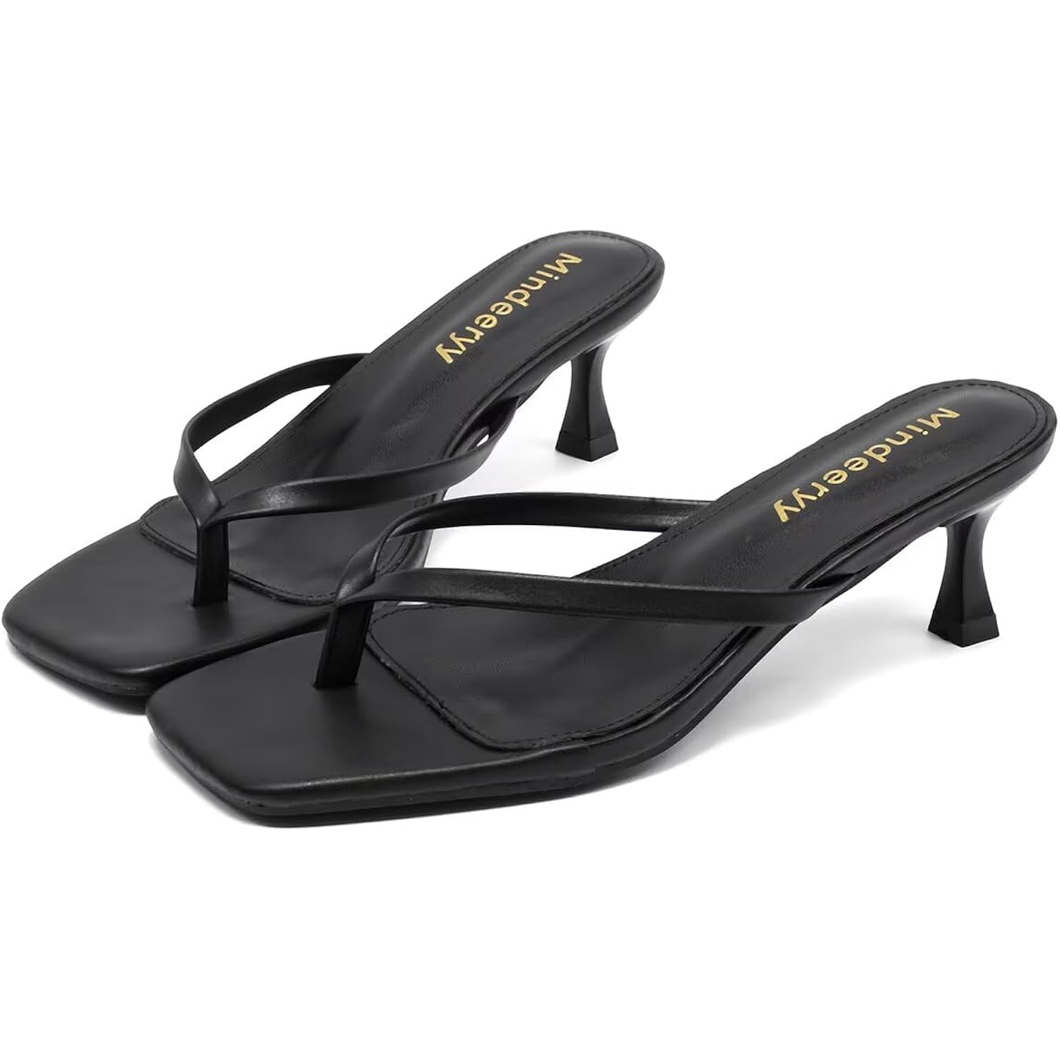 Thong Sandals Kitten Heels Square Toe Flip Flops Slip On Heels For Women Kitten Heel Sandals Low Heel 2.4 Inch For Casual