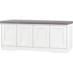 Shoe Bench, Entryway Storage Bench With Doors, Cushion, 2-Tier Shoe Rack With 8-Cubby, 47.2”L X 13.8”W Shoe Organizer Cabinet, Adjustable Shelf, Living Room, Bedroom, White