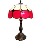 Red And White Genuine Stained Glass Shade & Lamp Base - Perfect For A Living Room, Bedroom, Office, & More