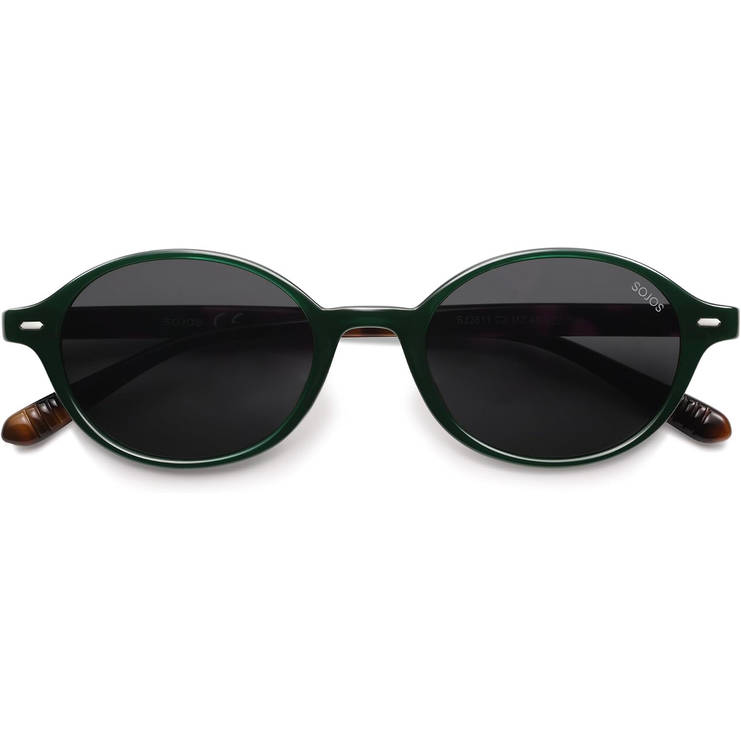SOJOS Retro Oval Round Polarized Sunglasses Womens Mens, Small Chic Vintage Trendy Sunnies SJ2611 Dark Green/Grey