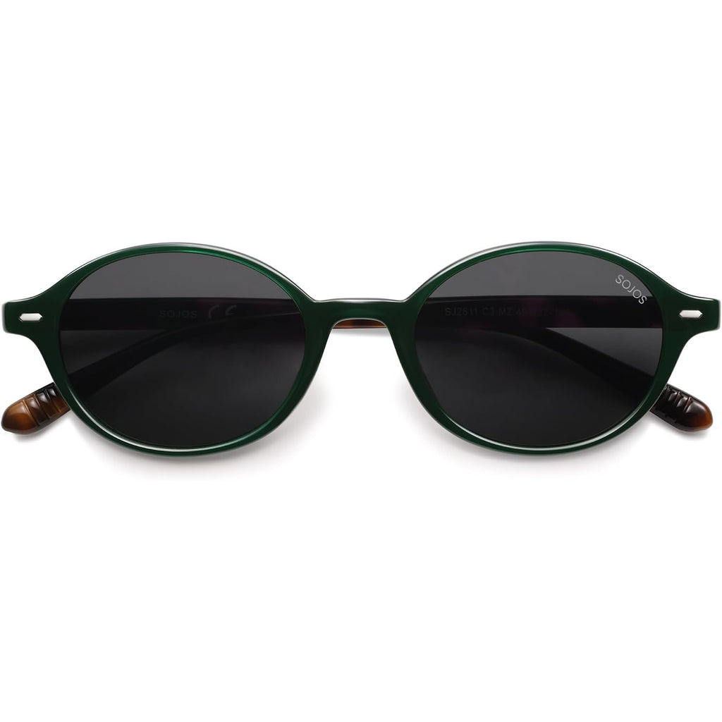 SOJOS Retro Oval Round Polarized Sunglasses Womens Mens, Small Chic Vintage Trendy Sunnies SJ2611 Dark Green/Grey