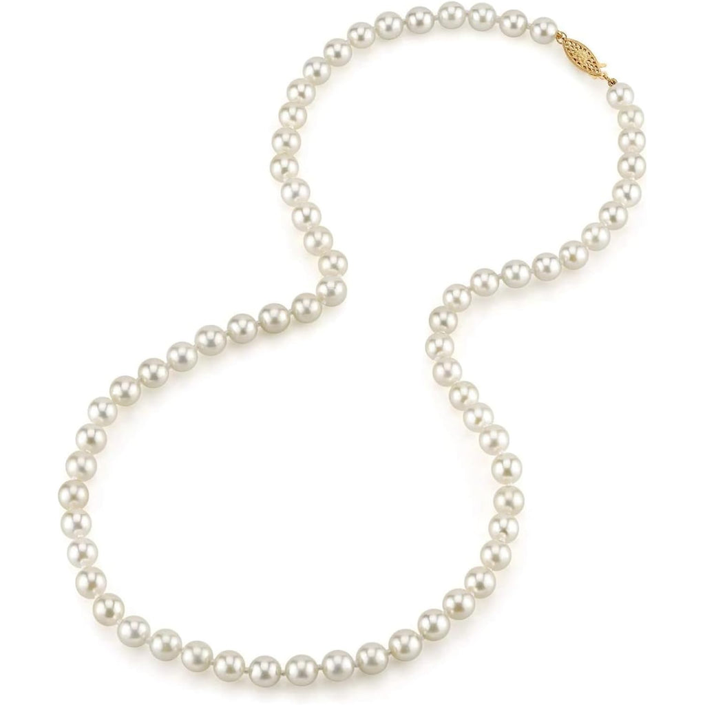 The Pearl Source Japanese Akoya Pearl Pendant Necklace for Women, White Cultured Pearl, AA+ Grade, 14K Gold, 18 Inch Chain, Fine Jewelry Gift