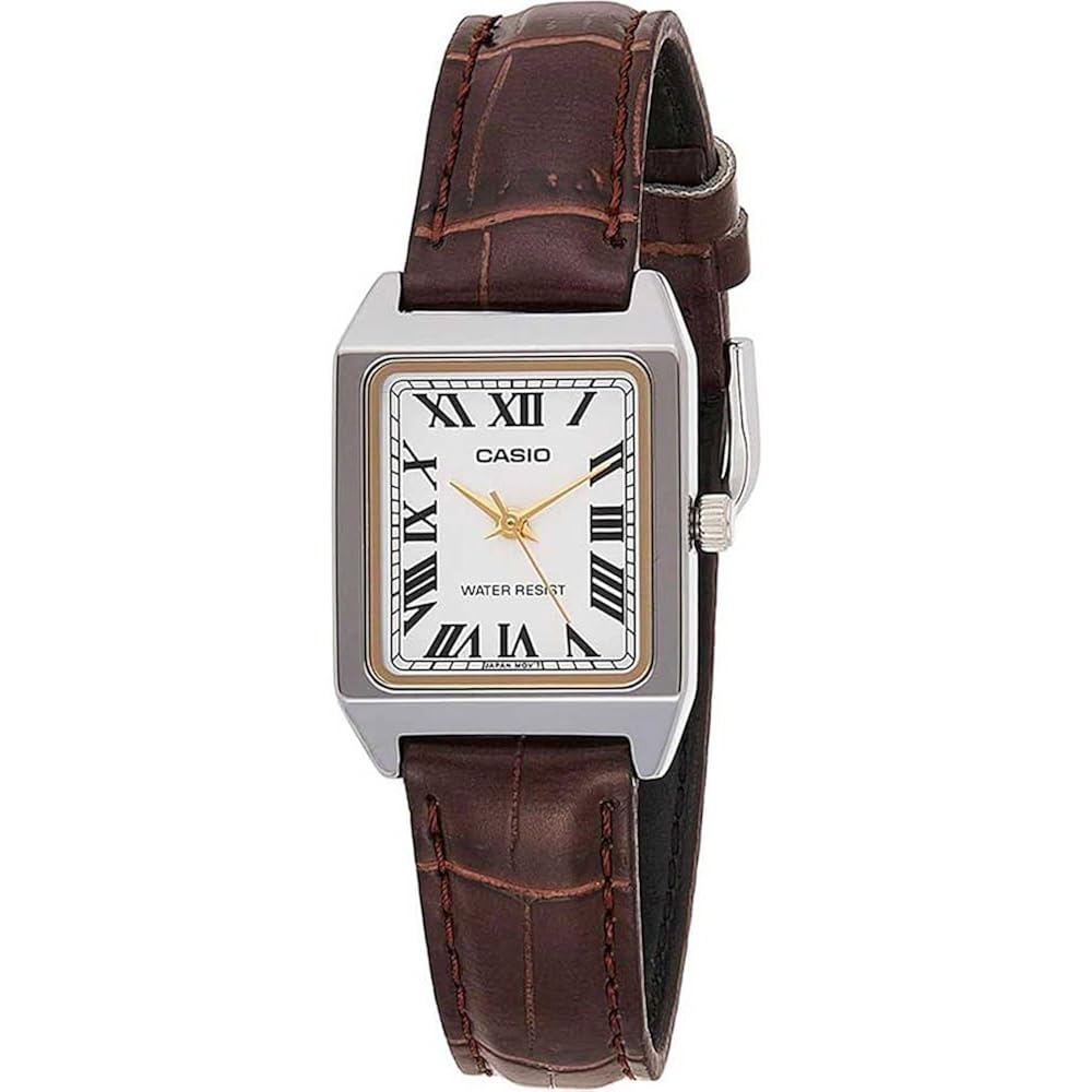 Casio LTP-V007L-7B2 Women's Rectangular Leather Strap White Roman Dial Dress Watch