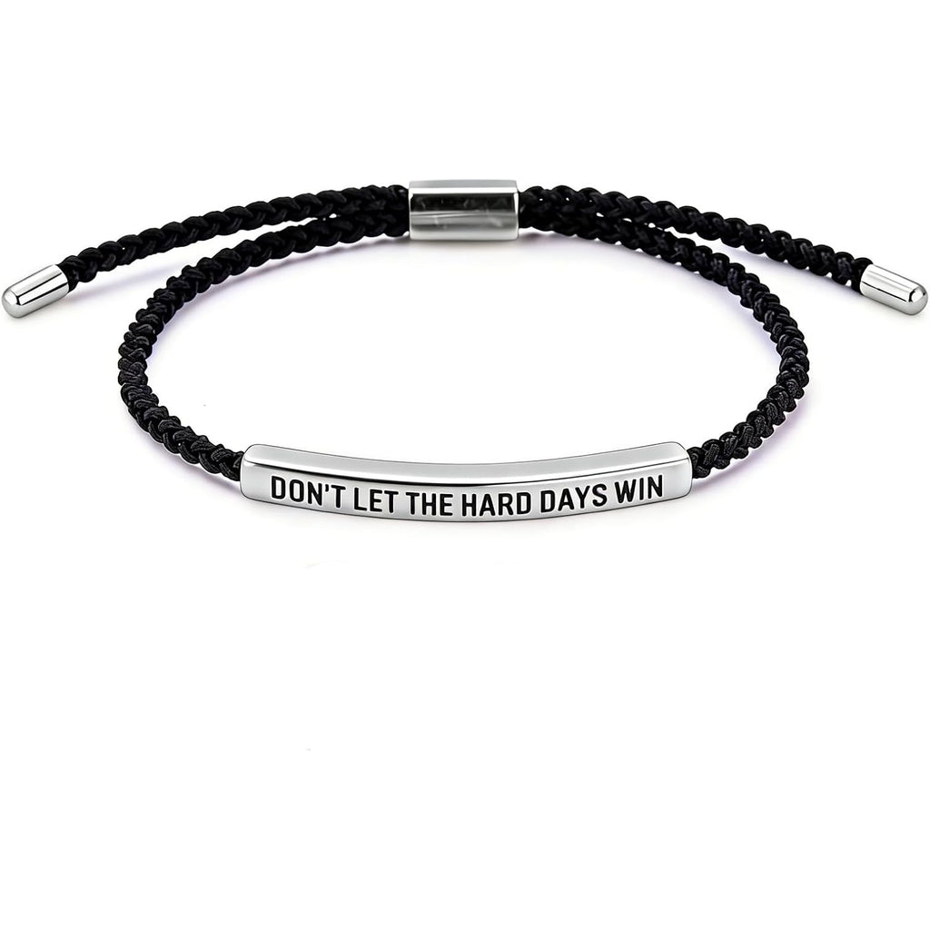 Don't Let The Hard Days Win Bracelet - Adjustable Titanium Motivational Inspirational Wrap Bracelet for Women Men - Handmade Braided Encouragement Gift Jewelry for Mother's Day, Graduation, Birthday, Friends, Christmas, or Everyday Wear