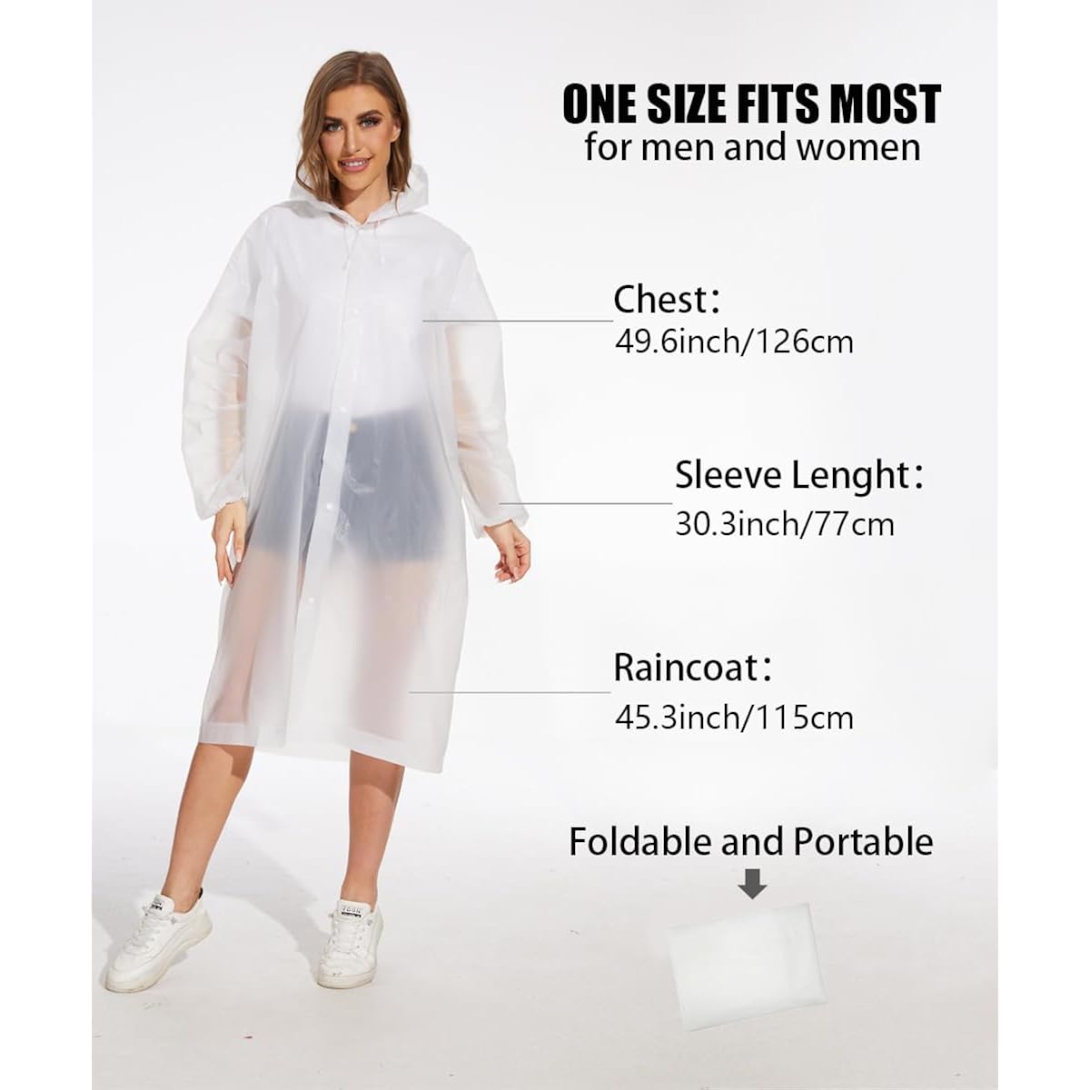 Offitecture 2-Pack Reusable Rain Ponchos For Adults - Hooded Raincoats For Women/Men With Drawstring