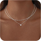 Dainty 14K Gold Plated/Silver Cubic Zirconia Diamond Necklaces for Women,Simple CZ Layered Gold Silver Necklaces Stack Trendy Jewelry Gifts