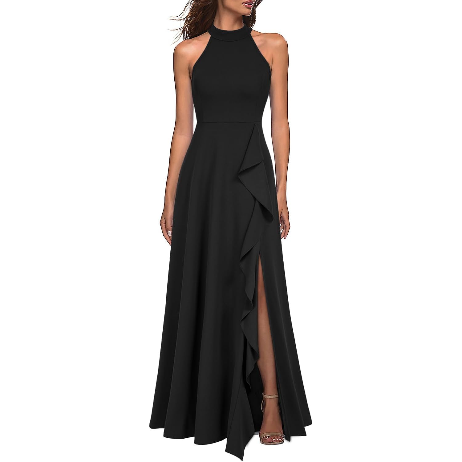 Woosea Women'S High Neck Sexy Split Evening Cocktail Party Maxi Long Formal Dress