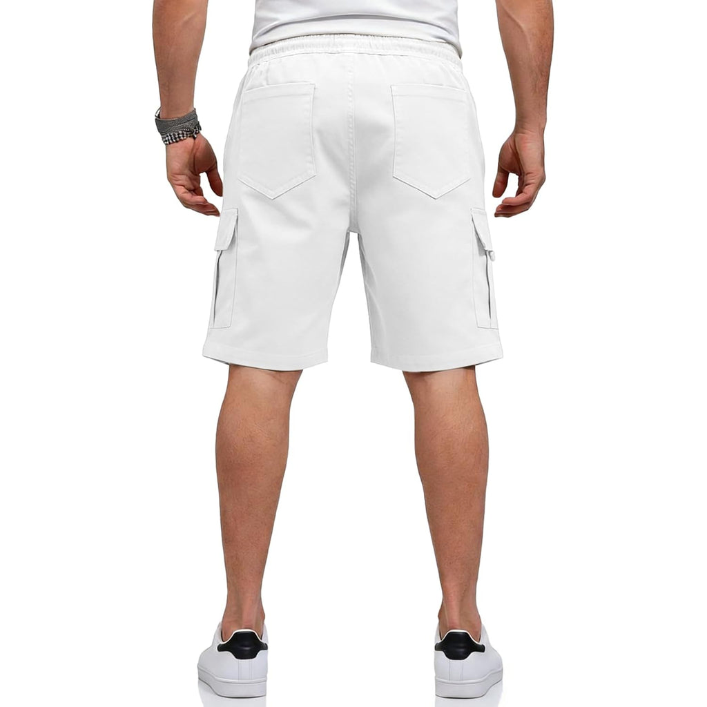 Hungson Mens Cargo Shorts Drawstring Classic Chino Stretch 9" Inseam Short With 6 Pockets